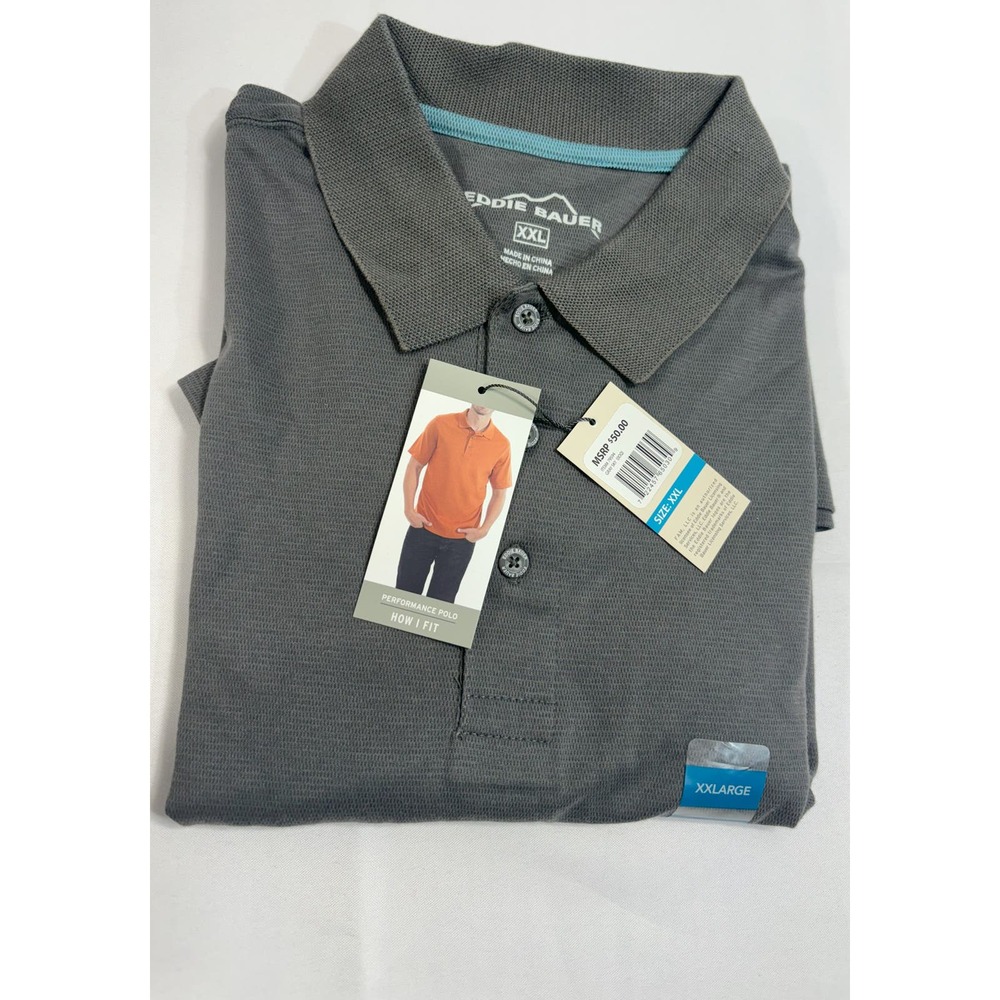 Eddie Bauer NWT Men's Performance Polo Shirt 2XL Gray Sky MSRP $50